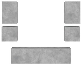6 pcs móveis de parede p/ TV derivados de madeira cinza cimento