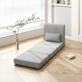 Sofá chão dobrável 3 em 1 com almofada 80L x 75P x 74A cm, convertível, colchão dobrável para hóspedes, sala de estar, escritório, cinzento