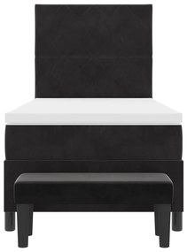 Cama Box Spring com Colchão &amp; Banco Preto 100x200 cm Veludo