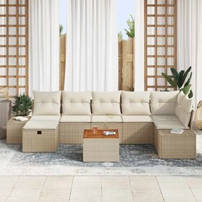 Conjunto de Sofá de Jardim de 8 peças com Almofadas Bege Rattan Poliva