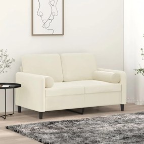 Sofá 2 lugares c/ almofadas decorativas 120 cm veludo creme