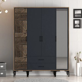 Roupeiro Kumsal PTR – Nogueira/Antracite – 160x47,5x201,4 cm