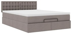 Cama Otomana com Colchão &amp; LEDs Taupe 140x200 cm Tecido