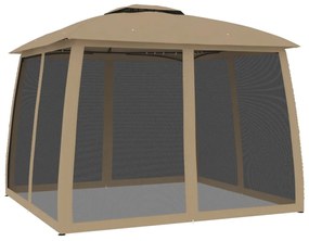 Gazebo c/ teto duplo/paredes de malha aço cinzento-acastanhado