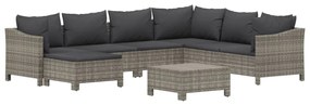 8 pcs conjunto lounge de jardim c/ almofadões vime PE cinzento