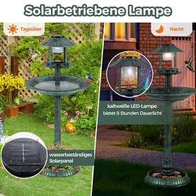 Bebedouro jardim para pássaros 51 x 51 x 107 cm com luz solar e vaso, estação de alimentação verde