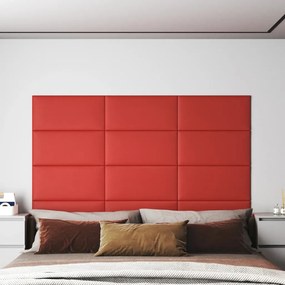 vidaXL Painel parede 12 pcs 60x30 cm couro artificial 2,16 m² vermelho