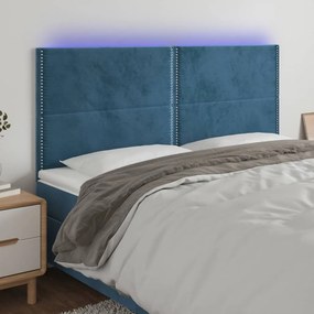 Cabeceira cama c/ luzes LED veludo 180x5x118/128cm azul-escuro