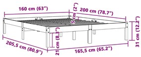 Estrutura de cama 160x200 cm madeira pinho maciça castanho cera