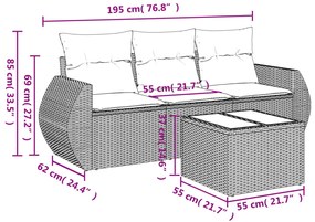 4 pcs conjunto de sofás para jardim c/ almofadões vime PE bege