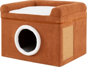 Cama para gatos de interior 49 x 41 x 39 cm - Grande caverna para gatos com condomínio, tapete de sisal para arranhar e almofada - castanha