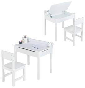 Conjunto de mesa e cadeira para crianças Mesa de actividades para crianças com arrumação e suporte para rolos de papel para desenhar, estudar e brinca