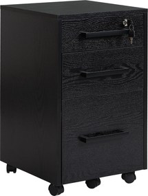 Bloco de gavetas de secretária com rodas, 3 gavetas (1 com fechadura) e 1 organizador de pastas, em MDF (painéis de partículas) preto