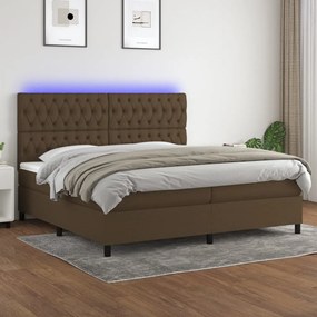 vidaXL Cama box spring c/ colchão/LED 200x200cm tecido castanho-escuro