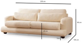 Sofá de 3 Lugares River – Bege – 230 cm x 105 cm x 90 cm