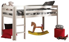Conjunto Cama alta de Criança PINO 90 x 200 cm + estrado + escada + secretária extensível + estante Branca