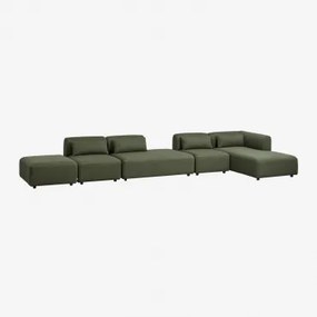 Sofá Modular Chaise Longue De Canto Direito De 4 Peças Com Divã E Puff Fogler Tecido Pele De Borrego Verde Sálvia - Sklum