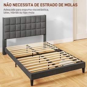 HOMCOM Cama 135x190 cm Estrutura de Cama com Cabeceira Estofada em Lin