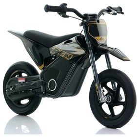 Mini moto eléctrica velocidade até 13 Km/h C/Limitador RFN Warrior Kids SX-E150 150W 12/12” Supermotard Preto e Dourada