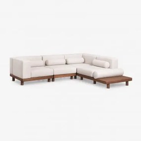 Sofá Modular De Canto Para Jardim De 4 Peças Com 2 Módulos De Canto E Mesa Lateral Auxiliar Em Acácia Edrien Castanho Acácia - Sklum