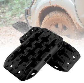 Placas de tração off-road Todo o Terreno tapetes de tração 2 peças para extração e recuperação de veículos de neve lama 58 x 31 x 6 cm Preto