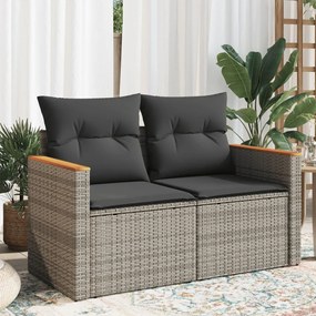 vidaXL Sofá de jardim de 2 lugares com almofadões vime PE cinzento