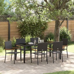 Conjunto de Jantar para Jardim 7 Peças Preto Polirattan