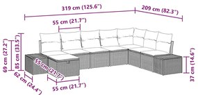 Conjunto de Sofás de Jardim de 8 Peças com Almofadas em Rattan Sintéti
