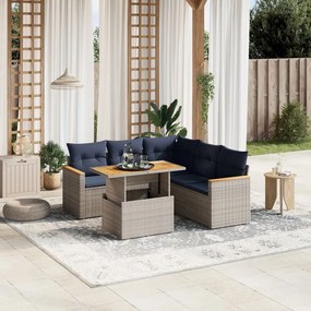 vidaXL 6 pcs conjunto sofás p/ jardim c/ almofadões vime PE cinzento