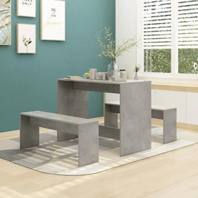 3 pcs conjunto de jantar derivados de madeira cinzento cimento