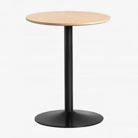 Mesa De Jantar Redonda Em Mdf E Ferro Yvetta Ø60 Cm & Preto & Castanho Roble - Sklum