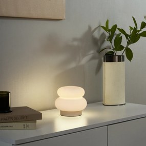 Candeeiro de Mesa Japandi Bege com Vidro Opalino 15cm - Kumo