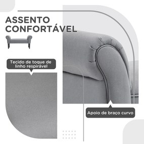 Banco de Pé de Cama Estofado em Linho Sintético com Pés de Madeira Braços e Assento Acolchoado Cinzento Escuro