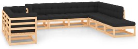 10 pcs conj. lounge jardim c/ almofadões pinho maciço antracite