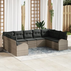 Conjunto de Sofás de Jardim vidaXL 9 Peças com Almofadas Cinzas em Rat