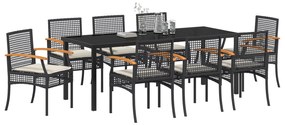 Conjunto de Jantar de Jardim 9 Peças com Almofadas - Rattan Poliéster