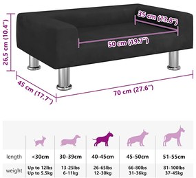 Cama para cães 70x45x26,5 cm veludo preto