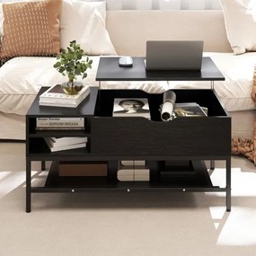 Mesa de centro elevável 99,5 x 49,5 x 47,5 cm com compartimento oculto com prateleira de armazenamento elevável Preta