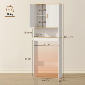 Móvel Sobre Sanita para Casa de Banho de 3 Níveis com Prateleira Aberta 2 Portas e Prateleira Ajustável 64x20x170,5 cm Branco