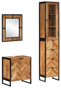 vidaXL 3 pcs conj. móveis p/ casa de banho ferro e acácia maciça