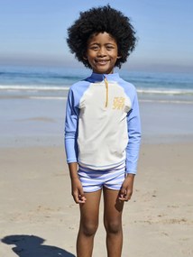 Conjunto de banho com camisola anti-UV + calções, para menino azul