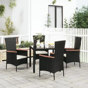 Cadeiras de jardim com almofadões 4 pcs vime PE preto
