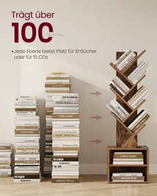 Estante em forma de árvore, 20,3 x 38 x 123,2 cm, para arrumação que poupa espaço, Coleção Custos Castanho Vintage