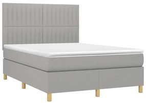 Cama box spring c/ colchão e LED 140x200 cm tecido cinza-claro