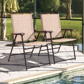 Conjunto de 2 cadeiras de jardim dobráveis com braços Cadeiras de jantar portáteis para terraço, piscina, jardim 64 x 58 x 91 cm Amarelo