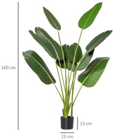 Planta Artificial Bananeira de 160cm com Vaso e 10 Folhas Realistas Planta Tropical Sintética para Decoração em Interior e Exterior Escritório Casa Ve