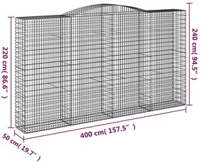Cestos gabião arqueados 4pcs 400x50x220/240cm ferro galvanizado