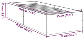 Estrutura de cama 75x190 cm derivados madeira carvalho castanho