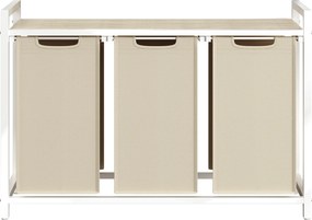 Cesto da roupa suja com 3 compartimentos, cesto com prateleira, 92,5 x 33 x 72 cm Bege