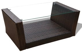 4 pcs conjunto lounge jardim c/ almofadões vime PE castanho